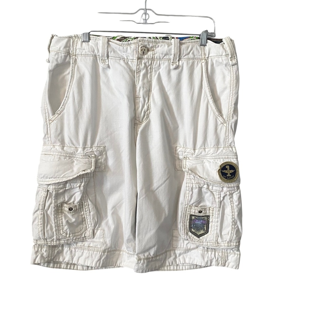Jet Lag Mens White Cargo Shorts Sz 34 Organic Sanforized Utility Patches Skater